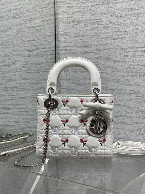ディオール スーパーコピー レディディオール ミニバッグ ハンドバッグ ホワイト系 刺繍デザイン カナージュ調