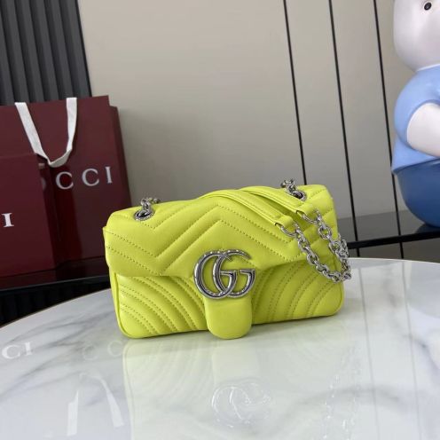 グッチ ハイブランド GGマーモント コンパクトバッグ イエロー キルティングチェーンショルダー 837280