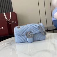 グッチ 並行輸入品 GGマーモント ミニバッグ ライトブルー キルティングチェーンショルダー 837280
