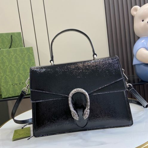 グッチ スーパーコピー ディオニュソス パテントレザー コンパクトバッグ ブラック 艶感仕上げ 795007