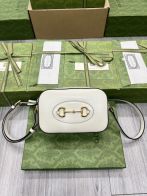 グッチ 並行輸入品 ホースビット1955 レザー コンパクトバッグ ホワイト ゴールド金具 上品仕様 760196