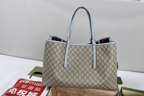グッチ スーパーコピー 届く オフィディア GGキャンバス トートバッグ ベージュ ブルー切替 815212