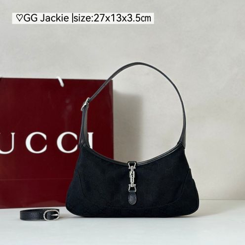 グッチ コピー ジャッキー1961 2WAYバッグ ブラック GG柄 シルバー金具 横長デザイン 863137
