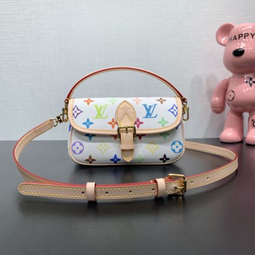 ルイヴィトン コピー ディアンヌ モノグラムマルチカラー ミニバッグ ホワイト ヌメ革調切替 2WAY 華やか配色 M14194