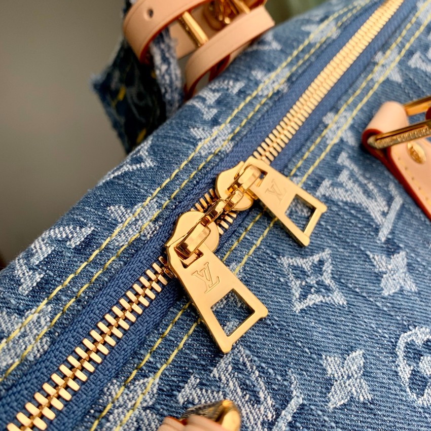 ルイヴィトン コピー ナノスピーディ モノグラムデニム ブルー レザー切替 ミニハンドバッグ_6