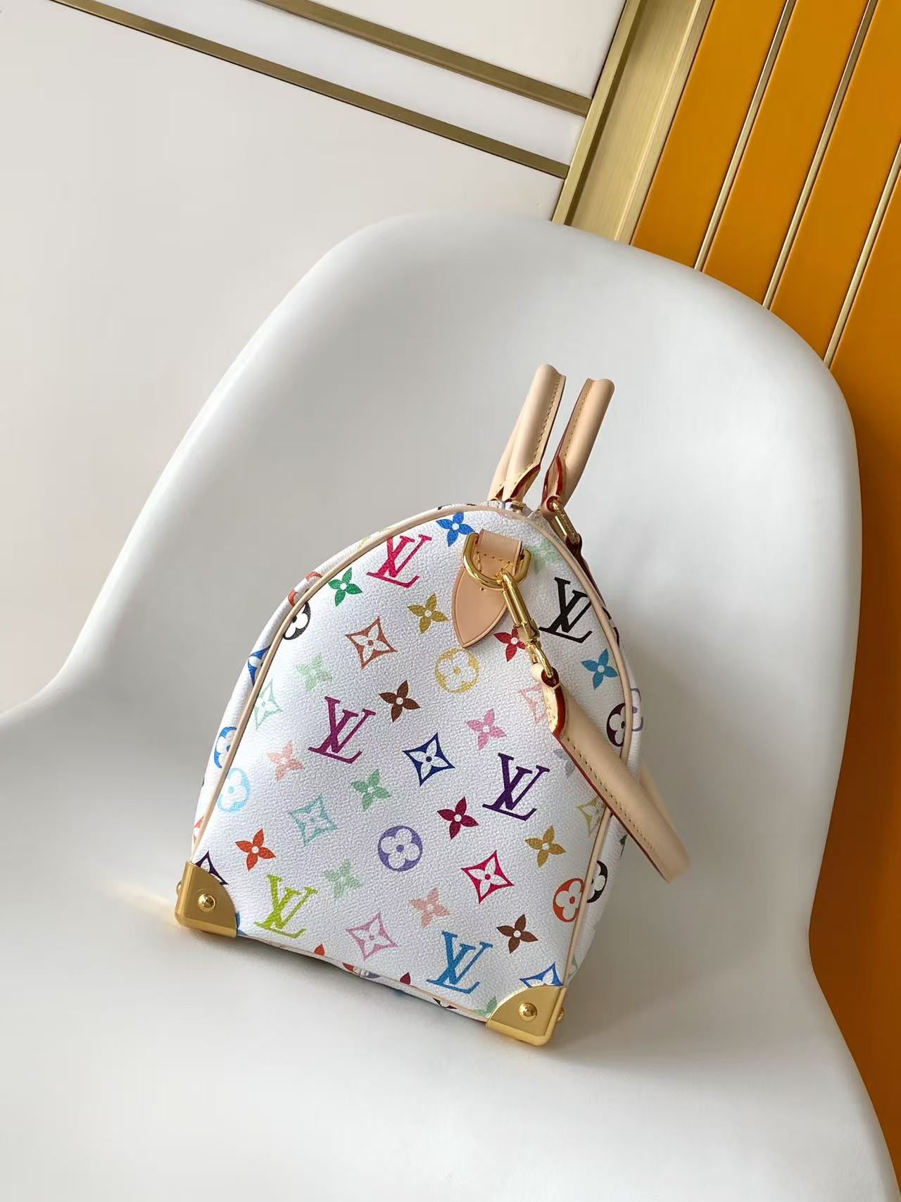 ルイヴィトン コピー ナノスピーディ モノグラムマルチカラー ホワイト ゴールド金具 リボン装飾 ミニボストンバッグ_2