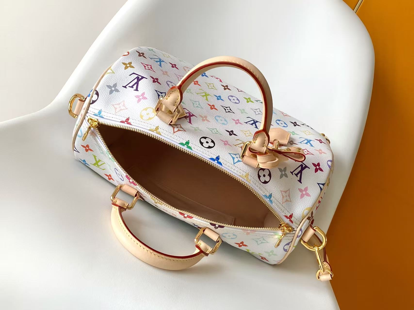 ルイヴィトン コピー ナノスピーディ モノグラムマルチカラー ホワイト ゴールド金具 リボン装飾 ミニボストンバッグ_6