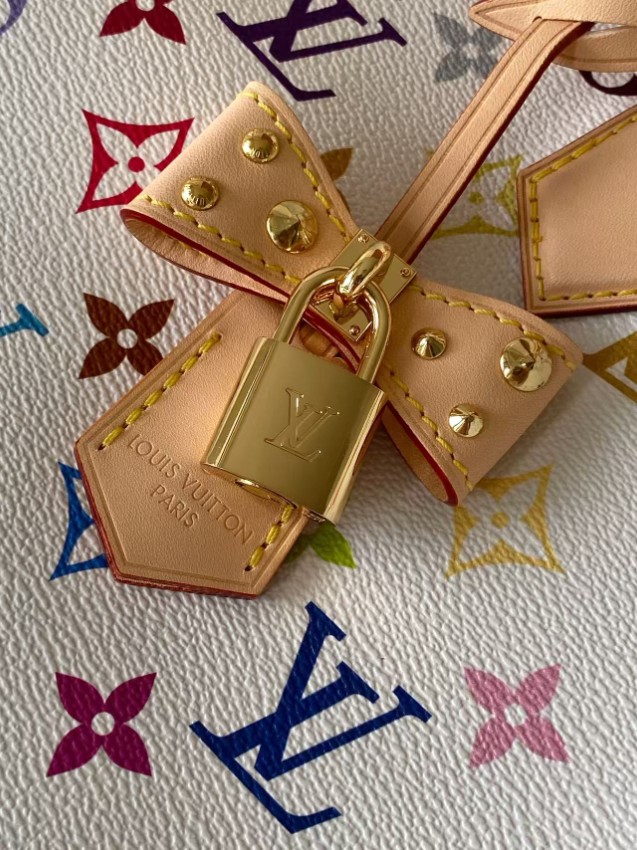 ルイヴィトン コピー ナノスピーディ モノグラムマルチカラー ホワイト ゴールド金具 リボン装飾 ミニボストンバッグ_7