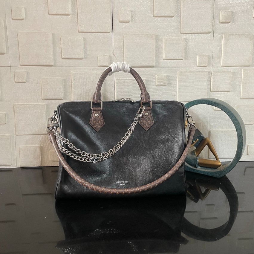 ルイヴィトン 並行輸入品 ナノスピーディ モノグラムコンビ レザー チェーン付きハンドバッグ ブラック 定番_3
