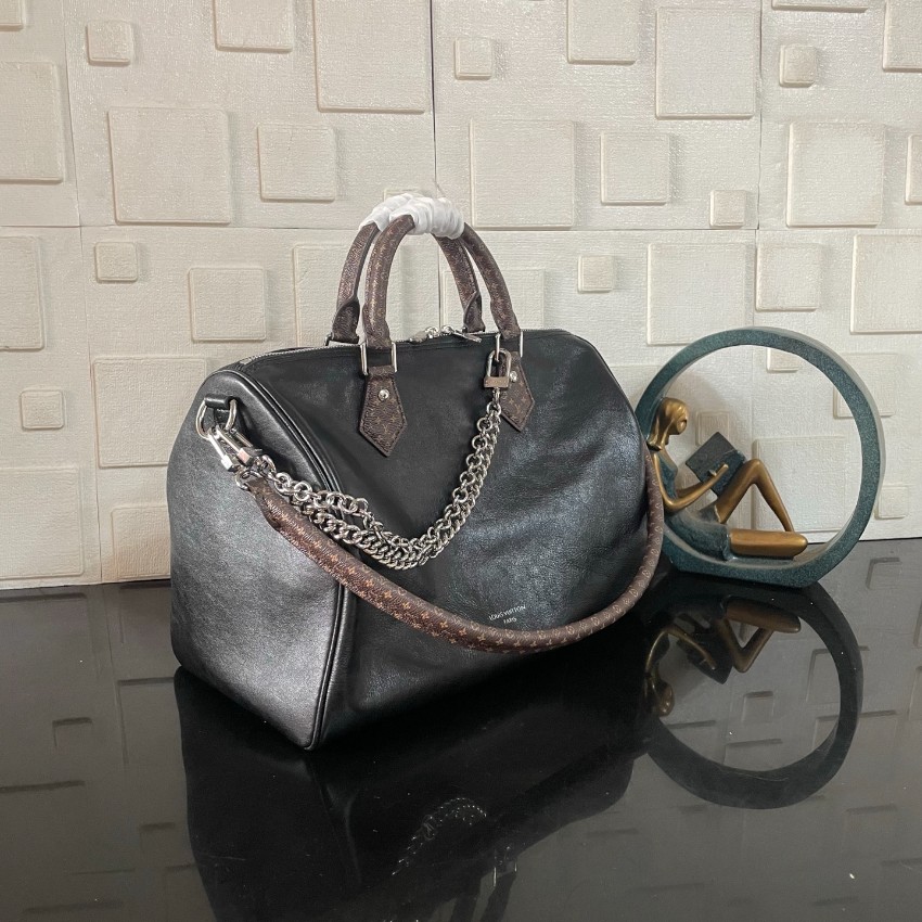 ルイヴィトン 並行輸入品 ナノスピーディ モノグラムコンビ レザー チェーン付きハンドバッグ ブラック 定番_2