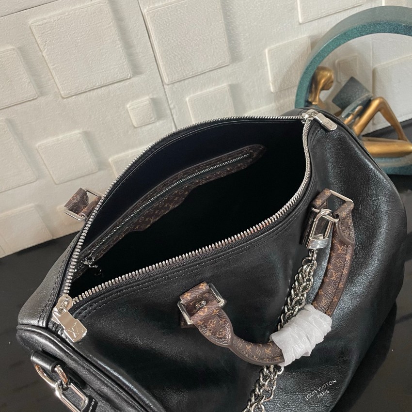 ルイヴィトン 並行輸入品 ナノスピーディ モノグラムコンビ レザー チェーン付きハンドバッグ ブラック 定番_8