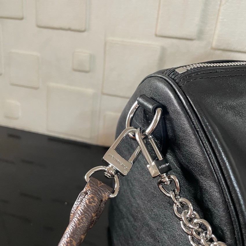 ルイヴィトン 並行輸入品 ナノスピーディ モノグラムコンビ レザー チェーン付きハンドバッグ ブラック 定番_7