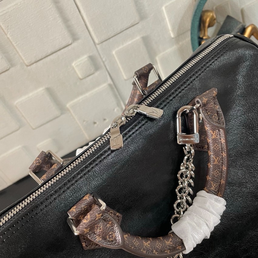 ルイヴィトン 並行輸入品 ナノスピーディ モノグラムコンビ レザー チェーン付きハンドバッグ ブラック 定番_9