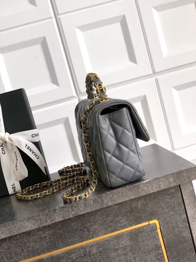 シャネル n級品 クラシックフラップ ミニボストンバッグ グレー キルティング加工 上品金具_5