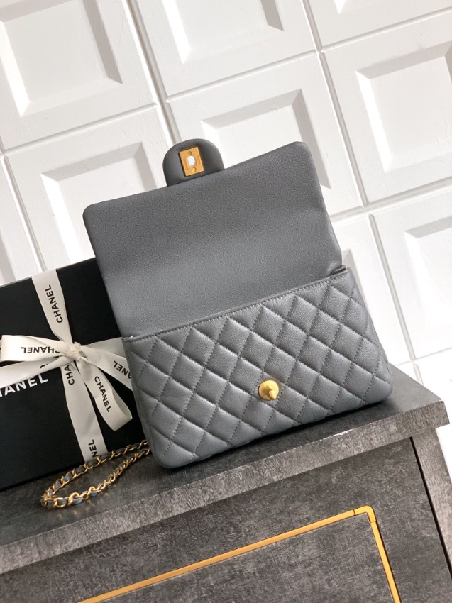 シャネル n級品 クラシックフラップ ミニボストンバッグ グレー キルティング加工 上品金具_6