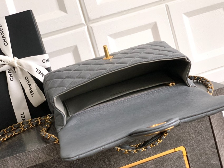 シャネル n級品 クラシックフラップ ミニボストンバッグ グレー キルティング加工 上品金具_7