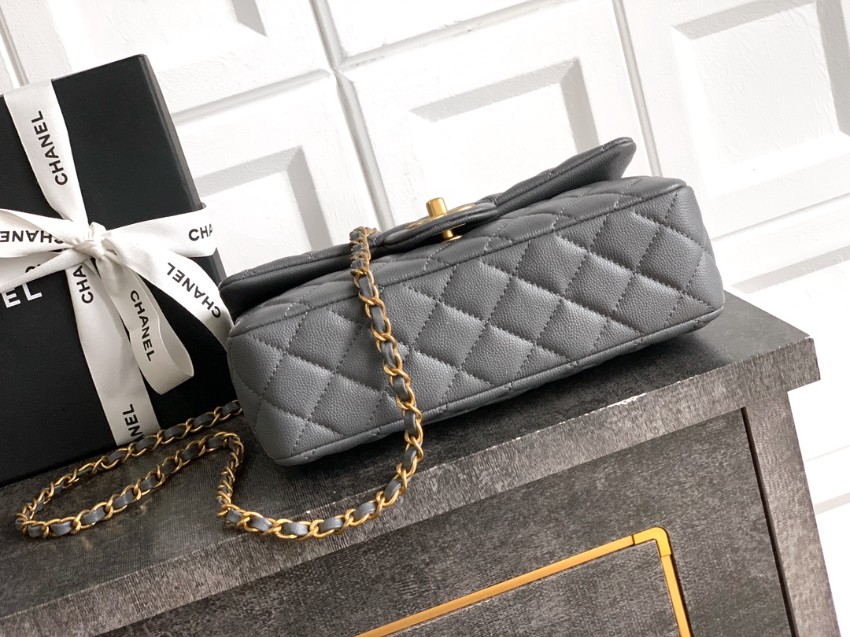 シャネル n級品 クラシックフラップ ミニボストンバッグ グレー キルティング加工 上品金具_9