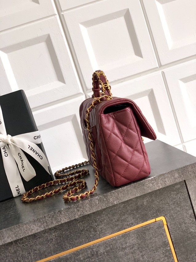 シャネル 並行輸入品 クラシックフラップ コンパクトバッグ ボルドー キルティング加工 上品デザイン AS5702_1
