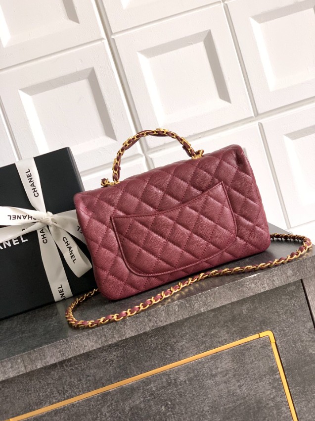 シャネル 並行輸入品 クラシックフラップ コンパクトバッグ ボルドー キルティング加工 上品デザイン AS5702_4