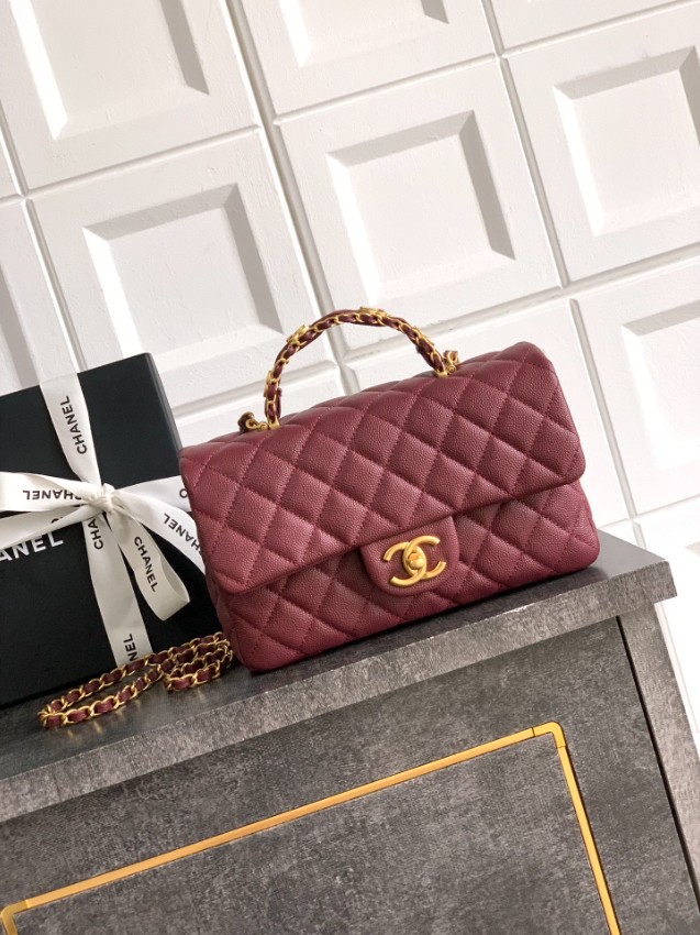 シャネル 並行輸入品 クラシックフラップ コンパクトバッグ ボルドー キルティング加工 上品デザイン AS5702_5