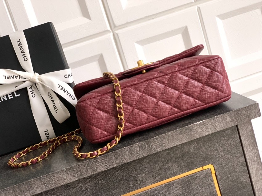 シャネル 並行輸入品 クラシックフラップ コンパクトバッグ ボルドー キルティング加工 上品デザイン AS5702_9