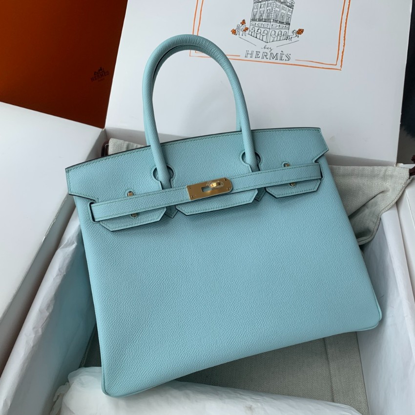 エルメス スーパーコピー 届く バーキン ハンドバッグ ライトブルー シボレザー ゴールド金具 上品カラー レディース_1