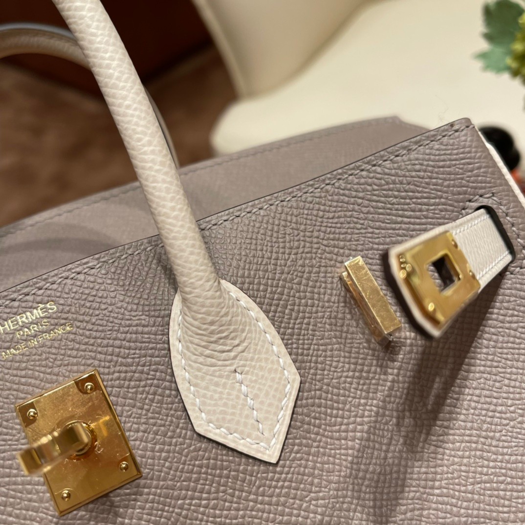 エルメス コピー バーキン ミニボストンバッグ グレージュ ホワイト ゴールド金具 レディース_9