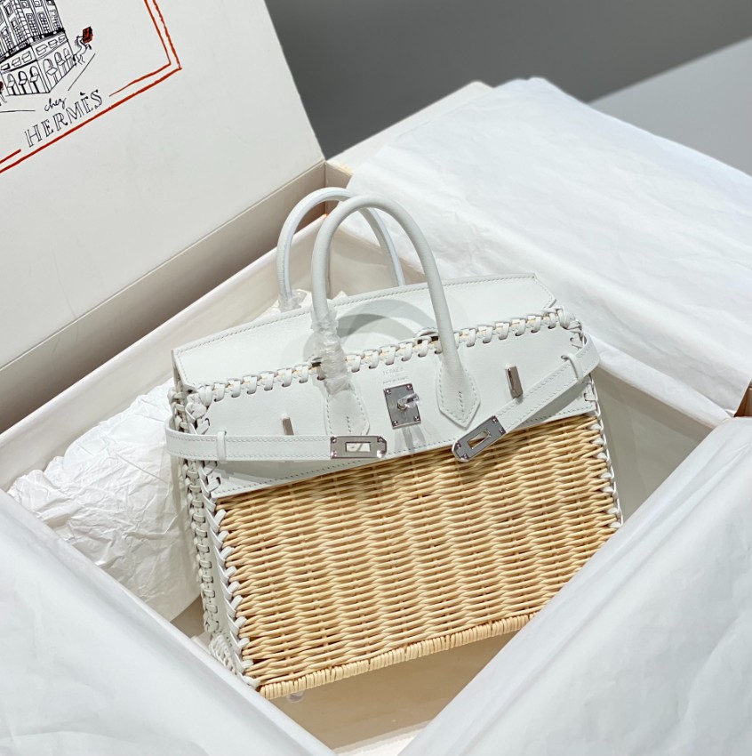 エルメス n級品 バーキン かごバッグ ホワイト ナチュラル シルバー金具 レディース_5