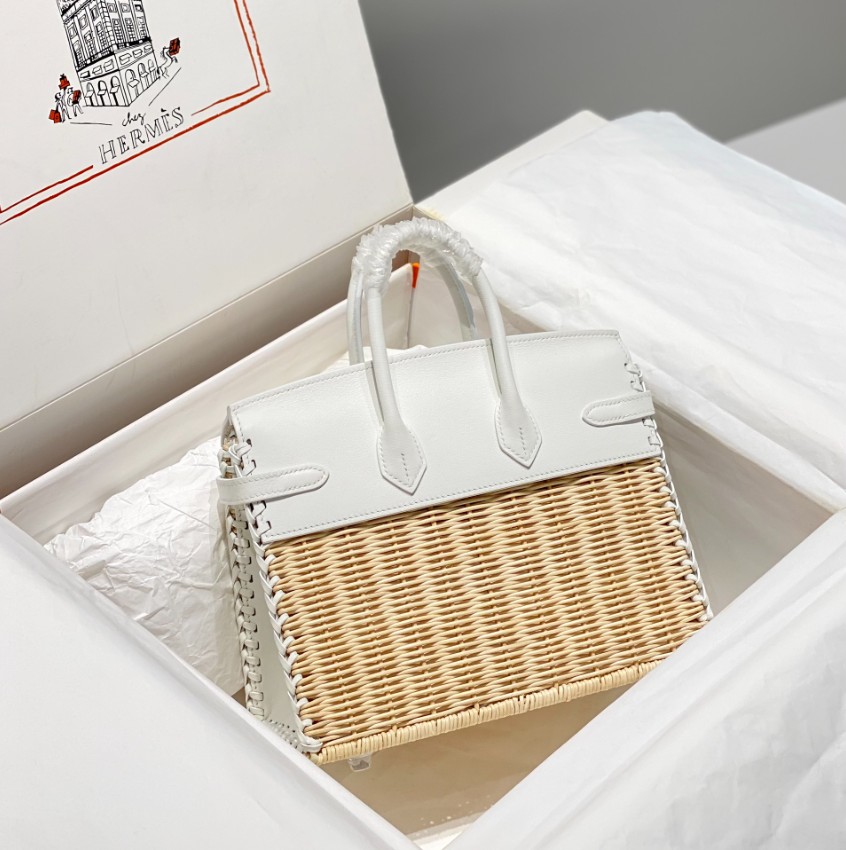 エルメス n級品 バーキン かごバッグ ホワイト ナチュラル シルバー金具 レディース_9