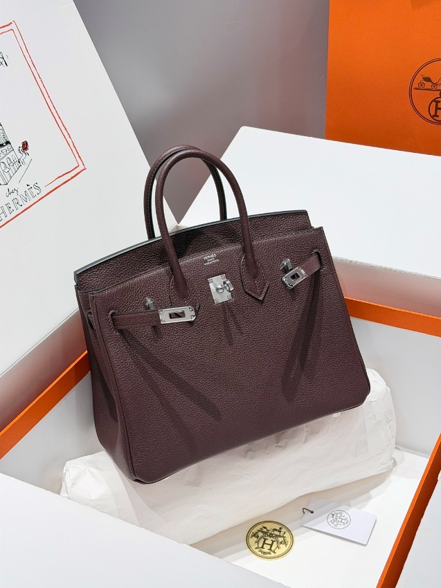 エルメス コピー バーキン ハンドバッグ ダークブラウン シルバー金具 レディース 定番_5