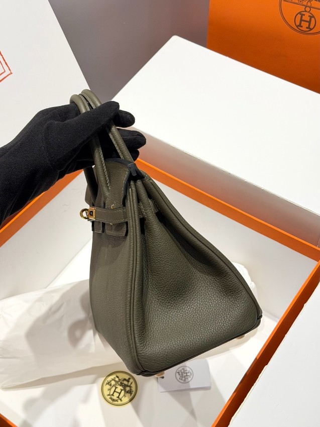 エルメス ハイブランド バーキン ハンドバッグ グレーカーキ ゴールド金具 レディース_4