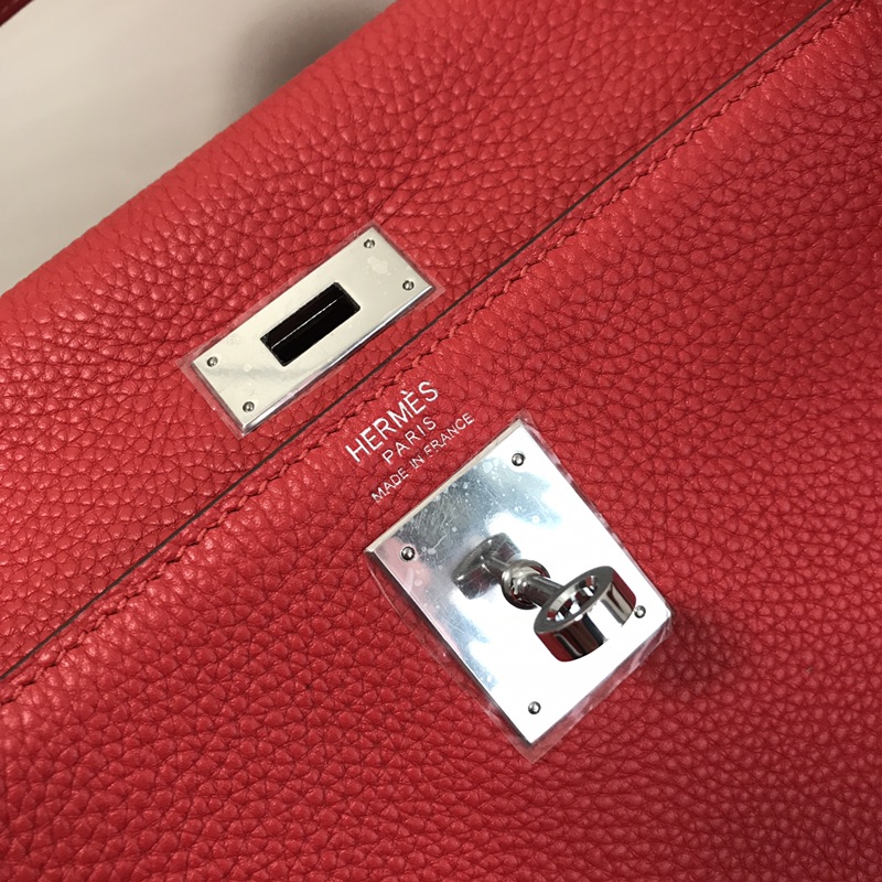 エルメス ハイブランド ケリー 2WAYハンドバッグ レッド シルバー金具 新作_3