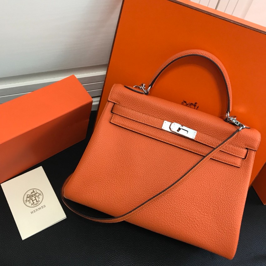 エルメス スーパーコピー 届く ケリー ハンドバッグ オレンジ シルバー金具_1