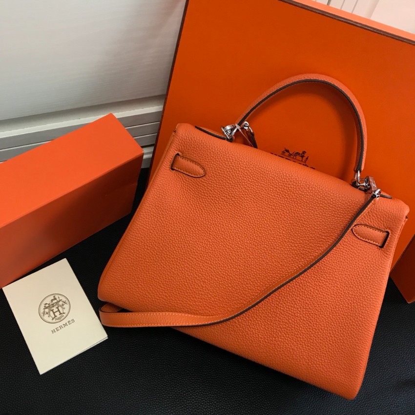 エルメス スーパーコピー 届く ケリー ハンドバッグ オレンジ シルバー金具_4