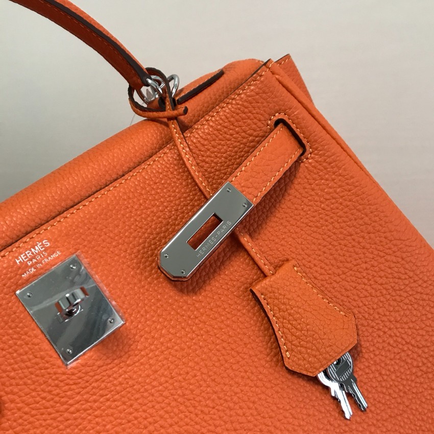 エルメス スーパーコピー 届く ケリー ハンドバッグ オレンジ シルバー金具_6