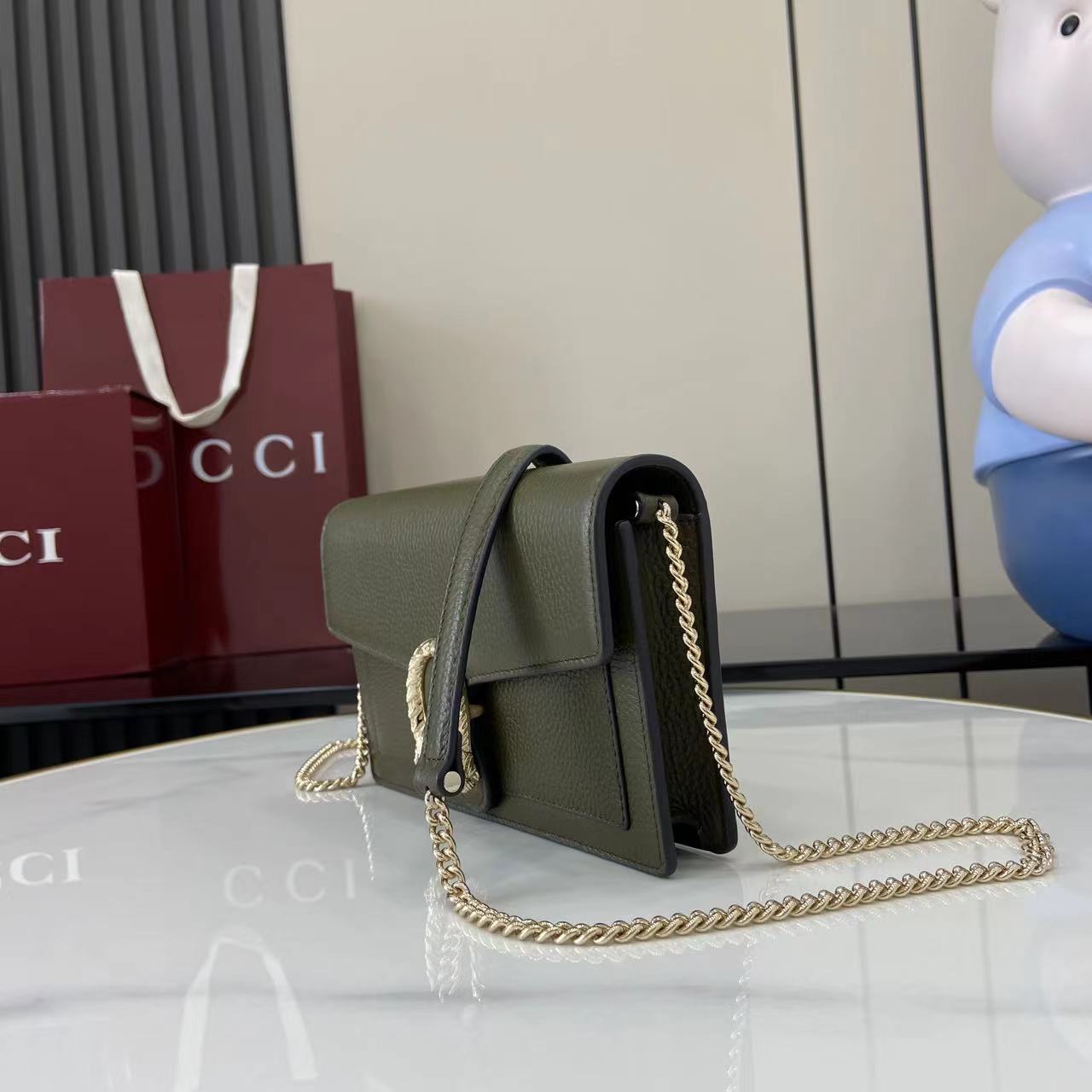 グッチ n級品 ディオニュソス ミニボストンバッグ カーキグリーン おすすめ 上品チェーン_4