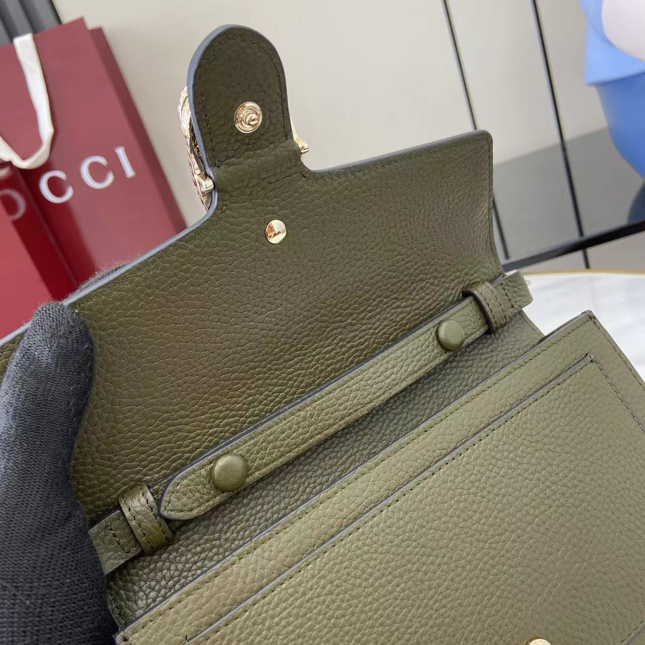 グッチ n級品 ディオニュソス ミニボストンバッグ カーキグリーン おすすめ 上品チェーン_7
