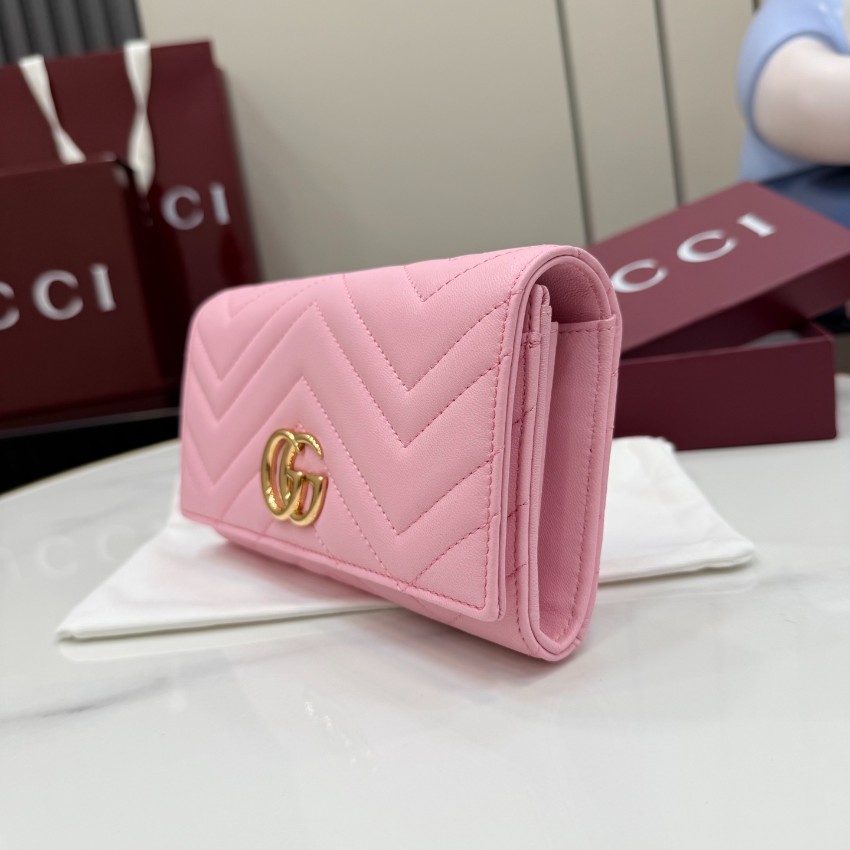 グッチ コピー GGマーモント フラップ長財布 ピンク レザー レディース 通販 443436_4