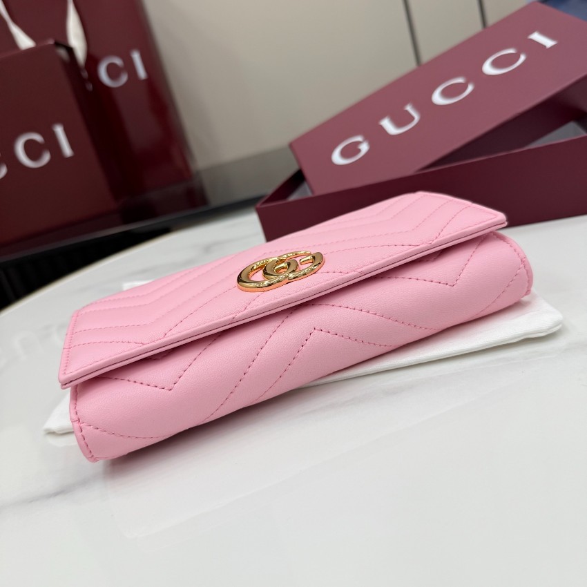 グッチ コピー GGマーモント フラップ長財布 ピンク レザー レディース 通販 443436_2
