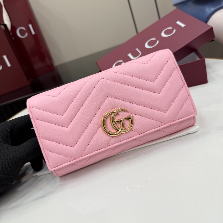 グッチ コピー GGマーモント フラップ長財布 ピンク レザー レディース 通販 443436_8