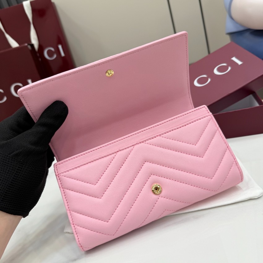 グッチ コピー GGマーモント フラップ長財布 ピンク レザー レディース 通販 443436_11