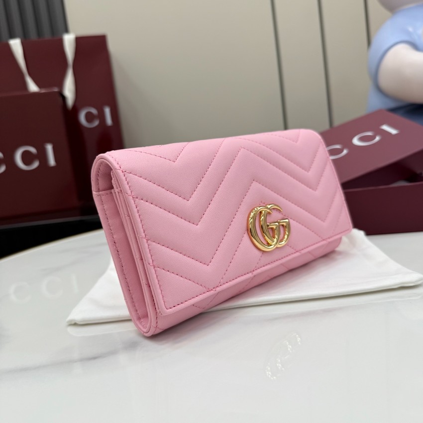グッチ コピー GGマーモント フラップ長財布 ピンク レザー レディース 通販 443436_10