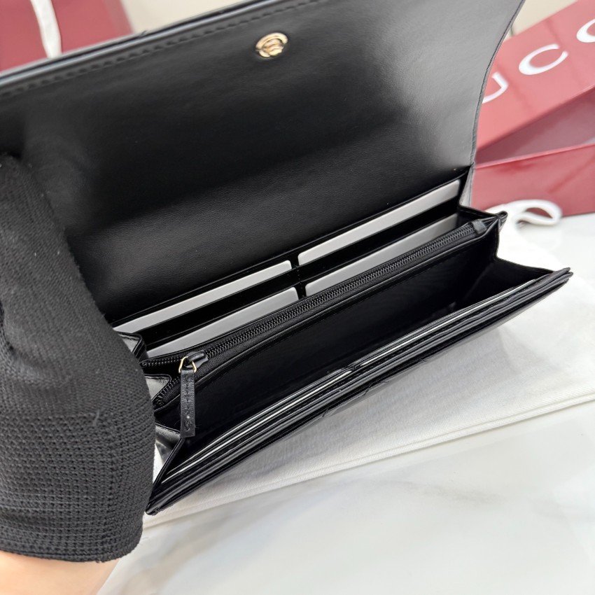 グッチ スーパーコピー GGマーモント フラップ長財布 ブラック レザー レディース 人気モデル 443436_1