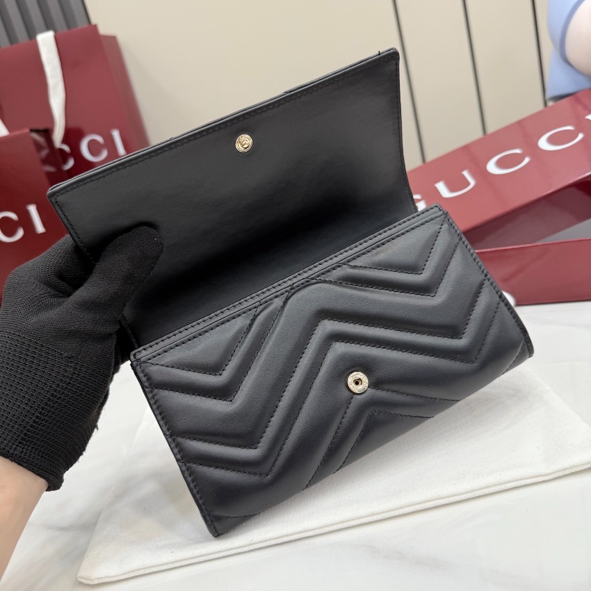 グッチ スーパーコピー GGマーモント フラップ長財布 ブラック レザー レディース 人気モデル 443436_2