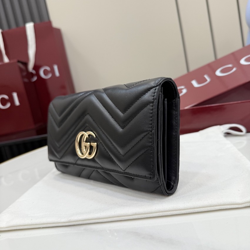 グッチ スーパーコピー GGマーモント フラップ長財布 ブラック レザー レディース 人気モデル 443436_5
