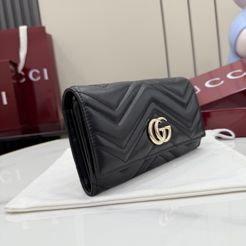 グッチ スーパーコピー GGマーモント フラップ長財布 ブラック レザー レディース 人気モデル 443436_9