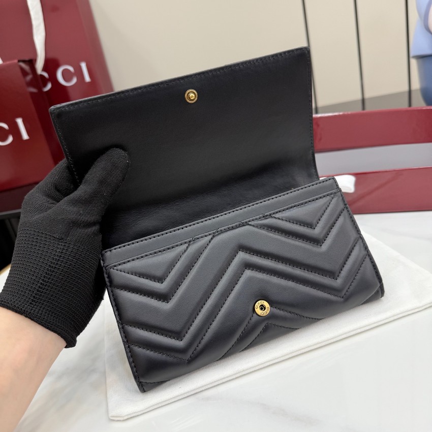 グッチ スーパーコピー GGマーモント フラップ長財布 ブラック レザー レディース 売れ筋 443436_1
