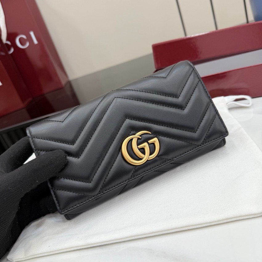 グッチ スーパーコピー GGマーモント フラップ長財布 ブラック レザー レディース 売れ筋 443436_10