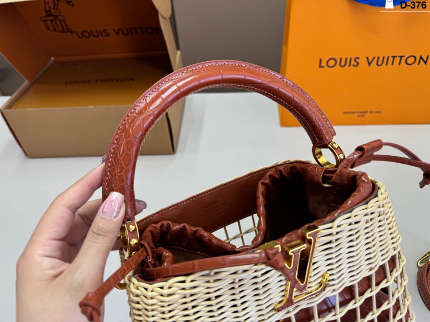 ルイヴィトン ハイブランド カプシーヌ ハンドバッグ ブラウン 籐編みコンビ ナチュラル上品デザイン_4