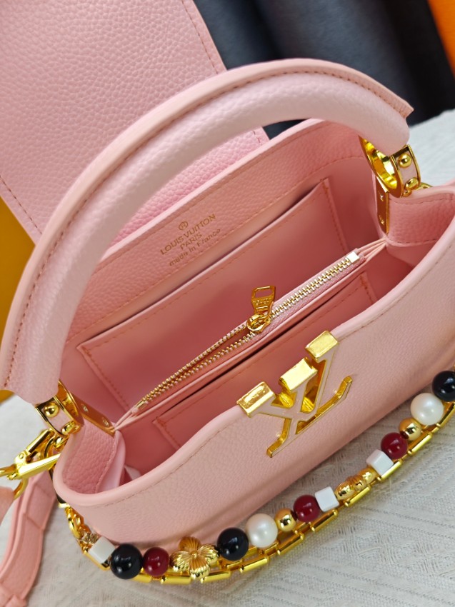 ルイヴィトン コピー カプシーヌ ミニボストンバッグ ピンク ビーズ装飾 ゴールド金具 M29443_6
